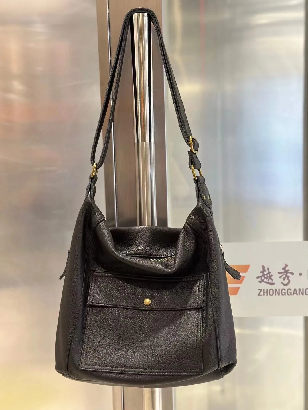 Leather Pocket Hobo Shoulder Bag