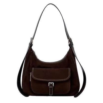 Brown Suede Pocket Shoulder Bag
