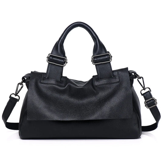 Black Leather Buckle Satchel Bag