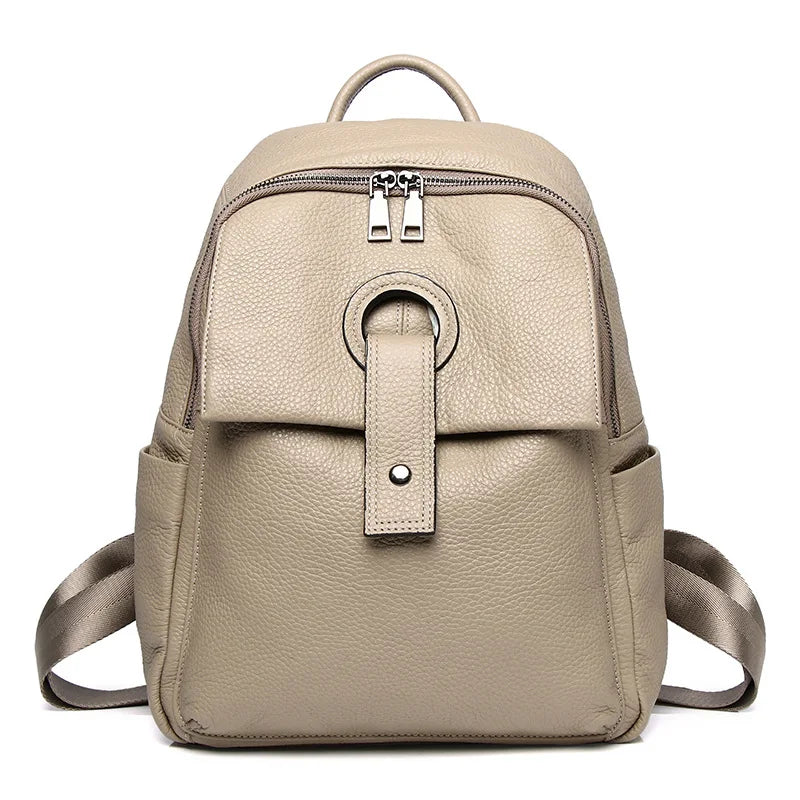 Taupe Leather Buckle Backpack Bag