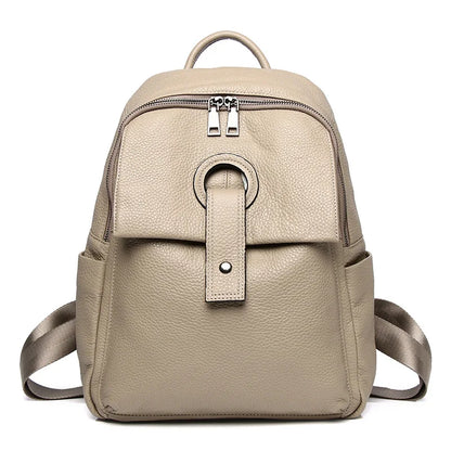 Taupe Leather Buckle Backpack Bag