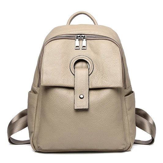 Taupe Leather Buckle Backpack Bag