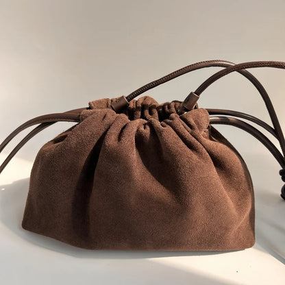 Brown Suede Drawstring Cloud Bag