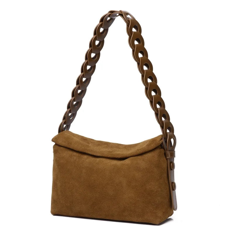 Brown Suede Flap Crossbody Bag