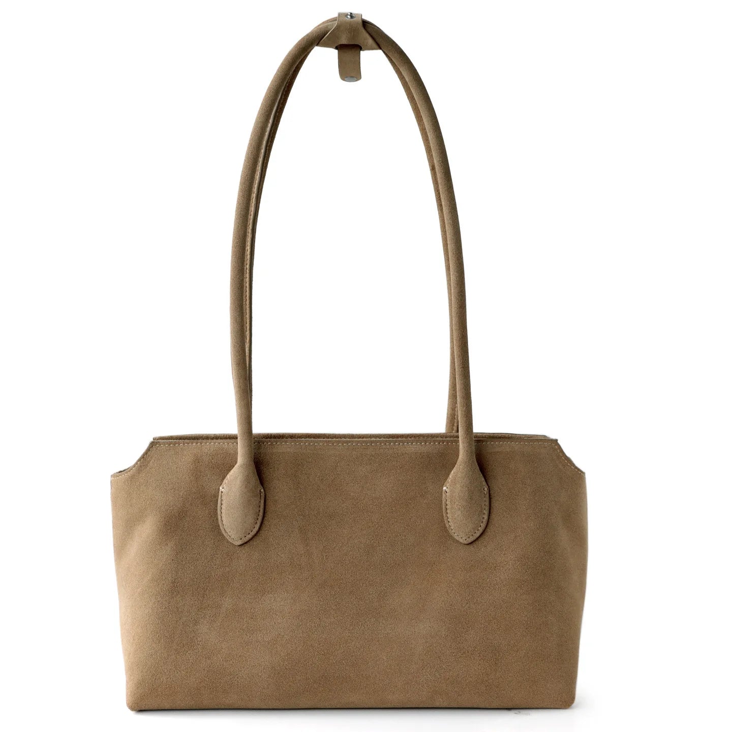 Tan Suede Rectangular Shoulder Tote