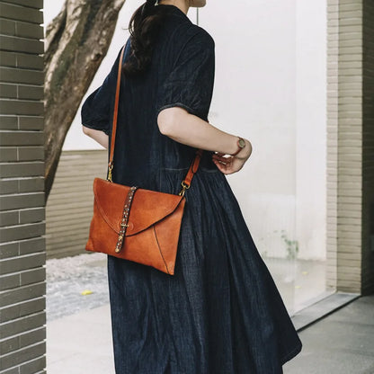 Brown Beaded Foldover Clutch Bag