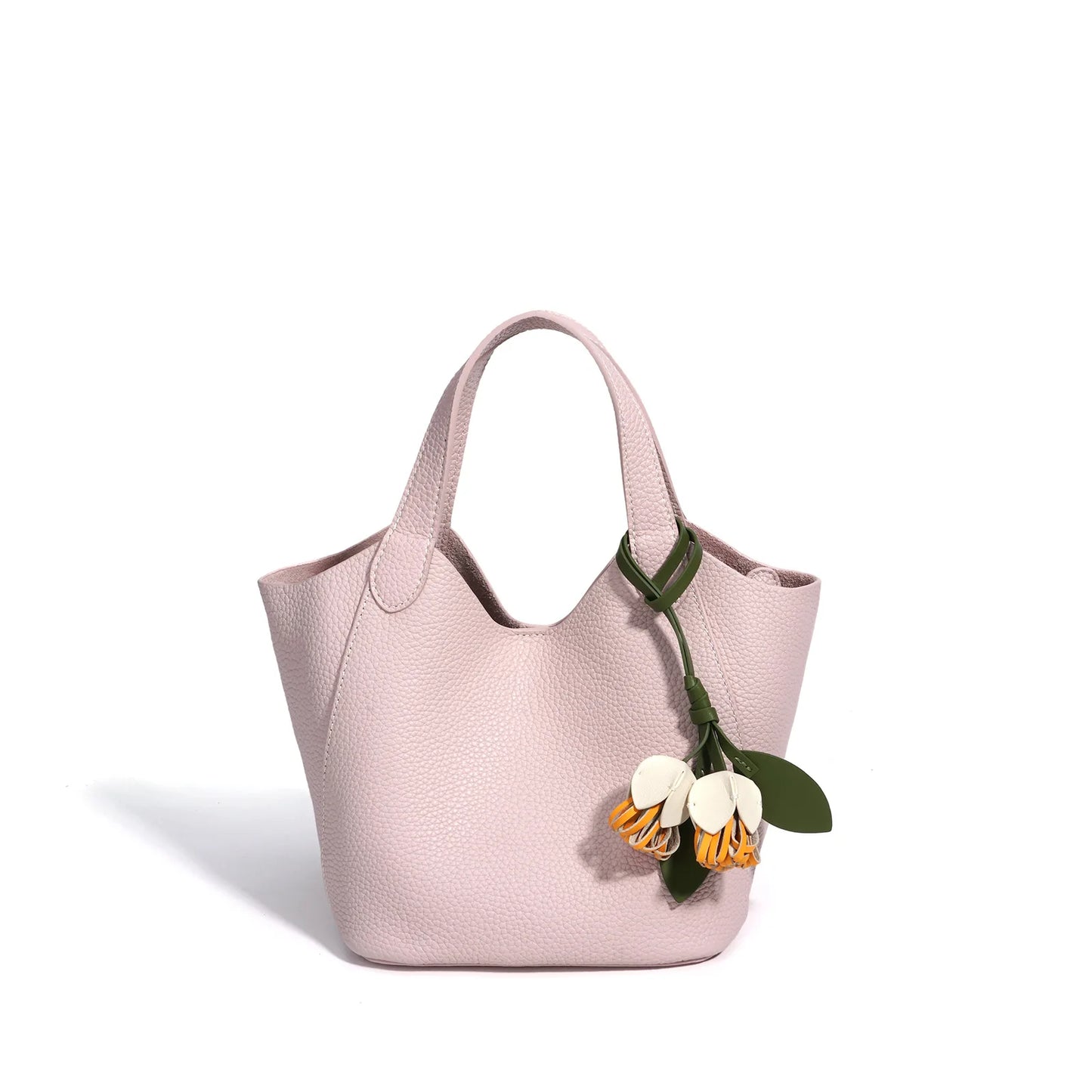 Tan Leather Charm Bucket Tote