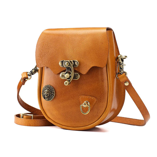 Tan Embellished Saddle Crossbody Bag
