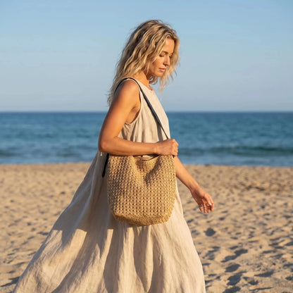 Woven Straw Shopper Tote Bag