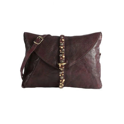 Brown Beaded Foldover Clutch Bag