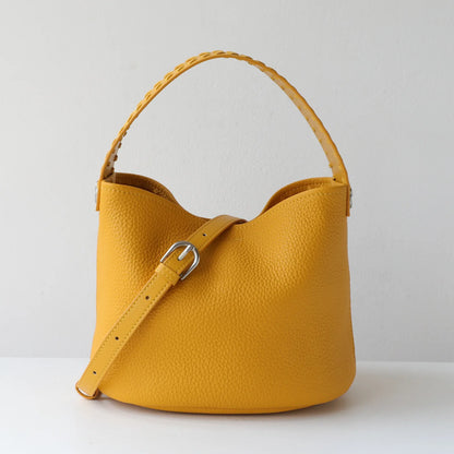 Taupe Leather Bucket Shoulder Bag