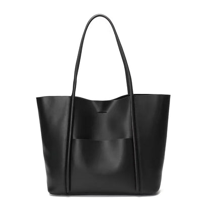 Tan Leather Minimal Shopper Tote