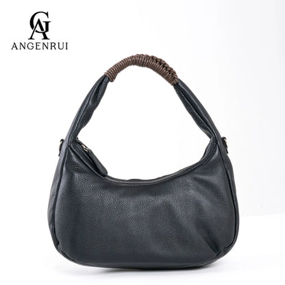 Teal Leather Crescent Shoulder Bag