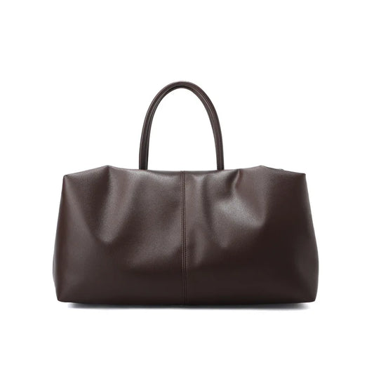Brown Leather Pleated Tote Bag