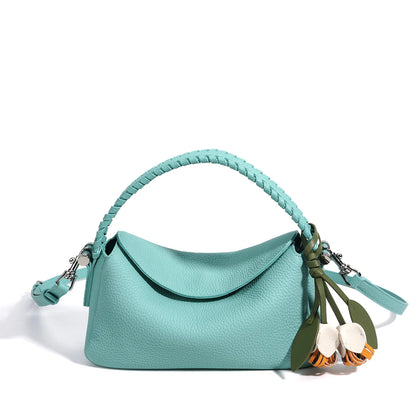 Aqua Leather Flower Charm Hobo