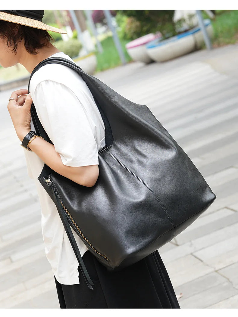Leather Slouch Shopper Shoulder Tote