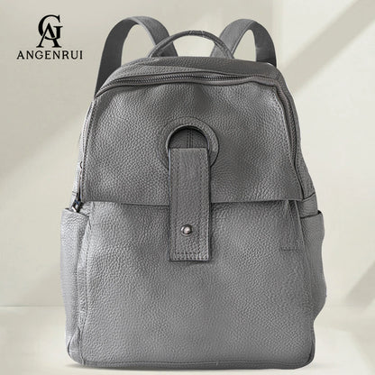 Taupe Leather Buckle Backpack Bag