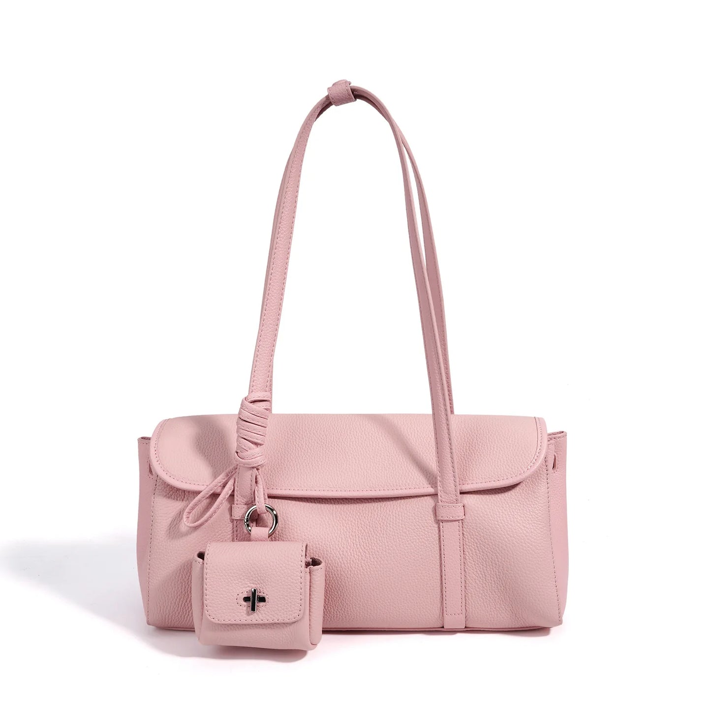 Taupe Leather Barrel Shoulder Bag