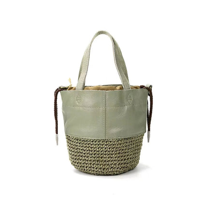 Woven Raffia Bucket Tote Bag