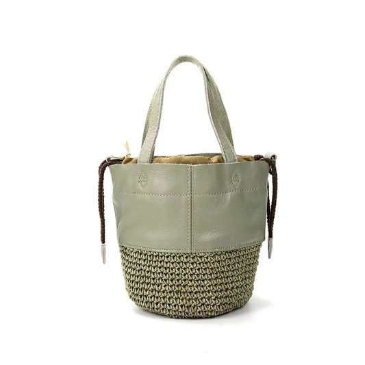 Woven Raffia Bucket Tote Bag