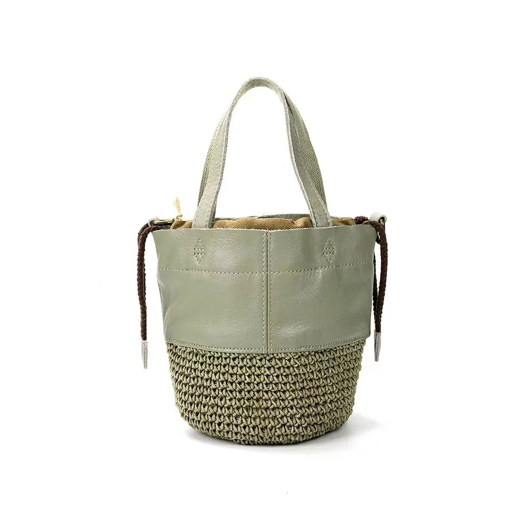 Woven Raffia Bucket Tote Bag