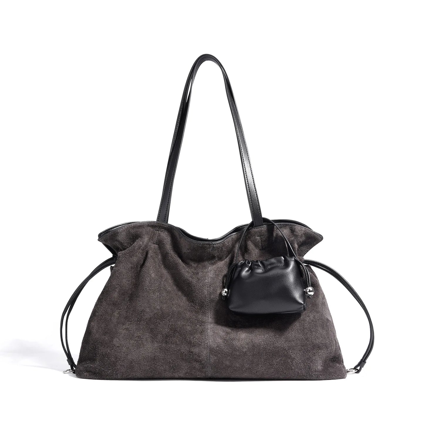 Brown Suede Drawstring Tote Bag