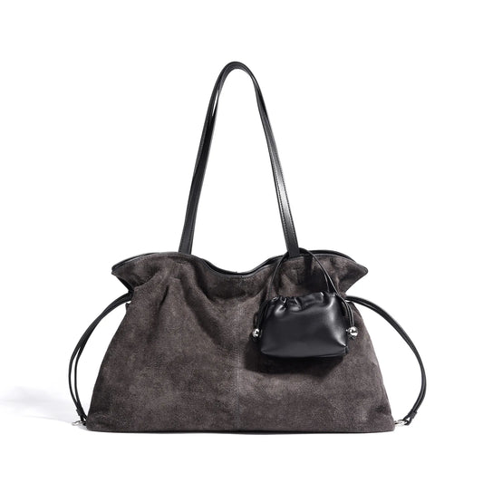 Brown Suede Drawstring Tote Bag