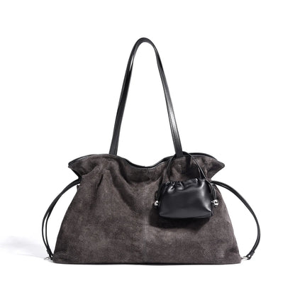 Brown Suede Drawstring Tote Bag