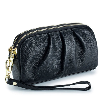 Black Ruched Zip Wristlet Wallet