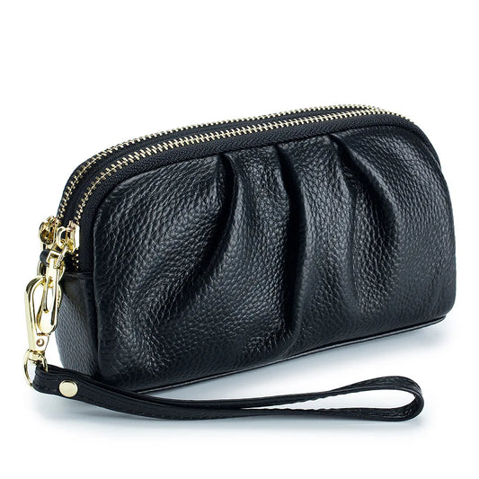 Black Ruched Zip Wristlet Wallet