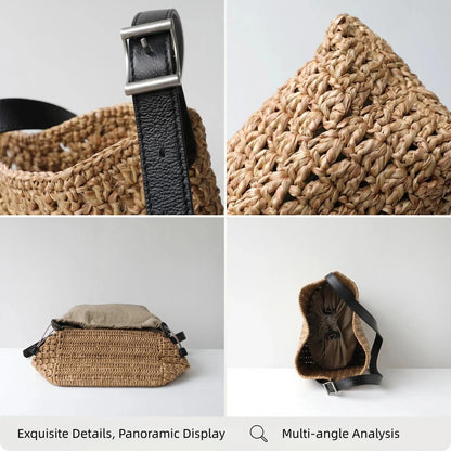 Woven Straw Shopper Tote Bag