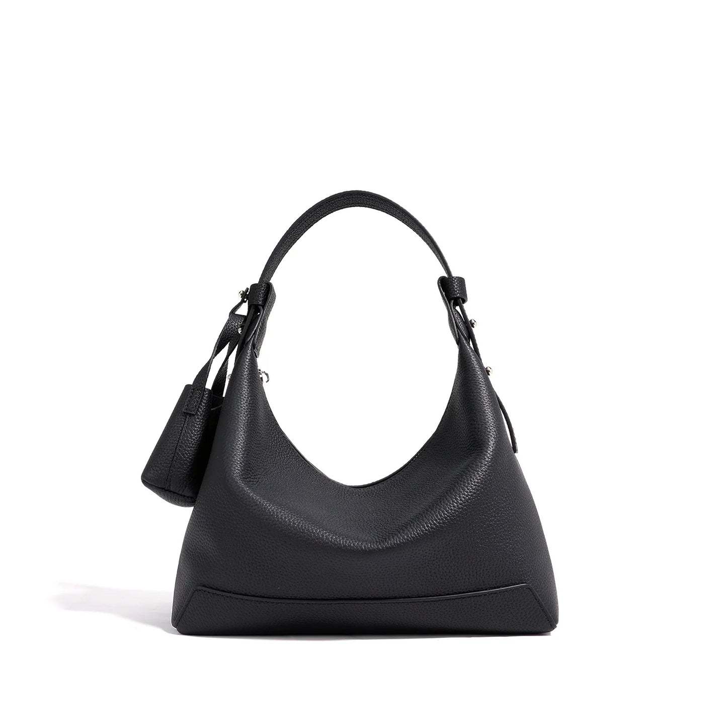 Gray Leather Crescent Hobo Bag