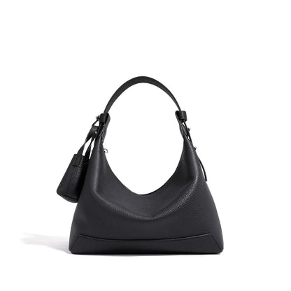 Gray Leather Crescent Hobo Bag
