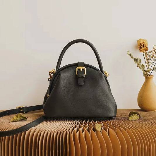 Tan Leather Dome Satchel Bag