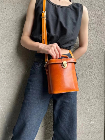 Brown Boxy Lock Crossbody Bag