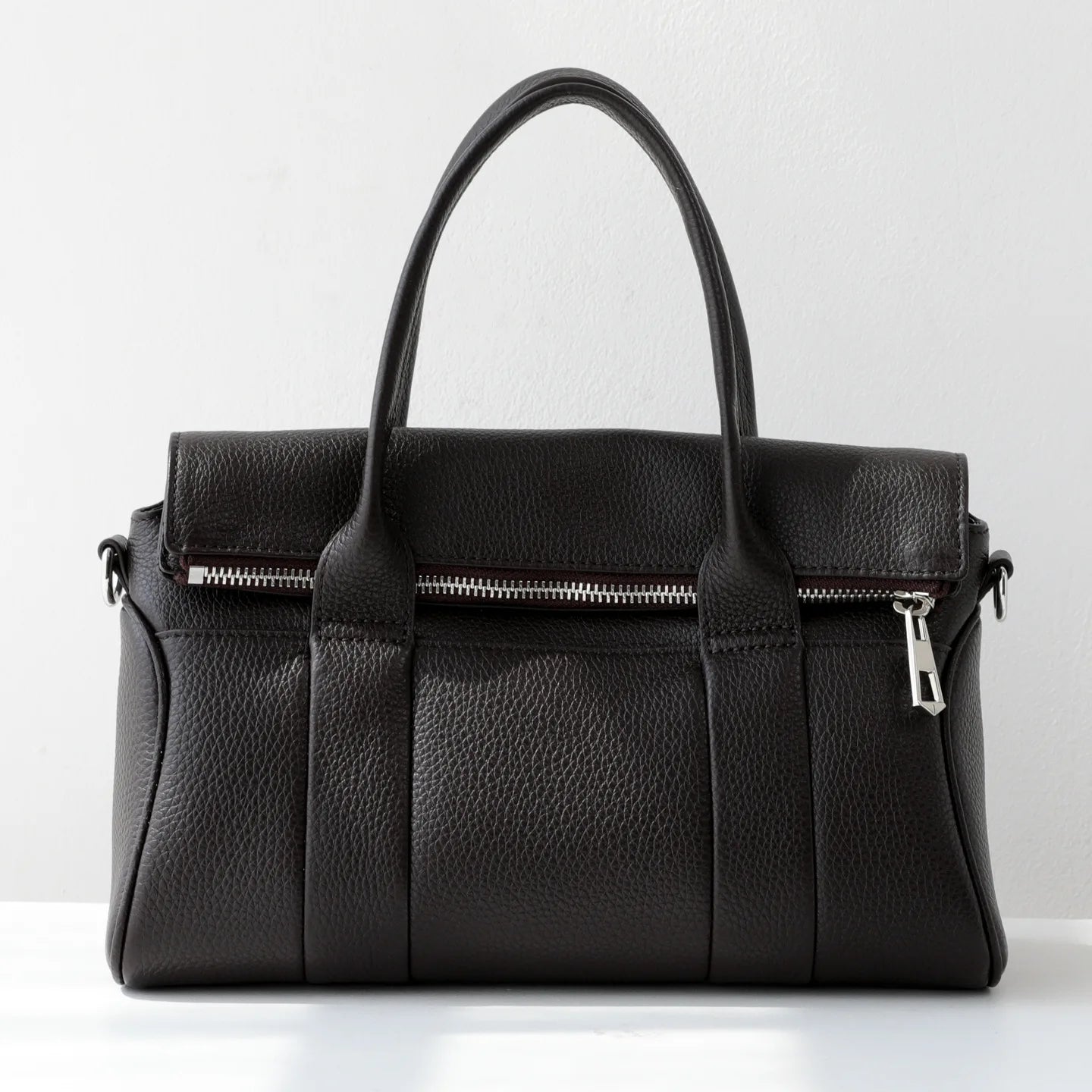 Taupe Leather Belted Work Tote