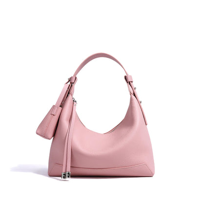 Gray Leather Crescent Hobo Bag