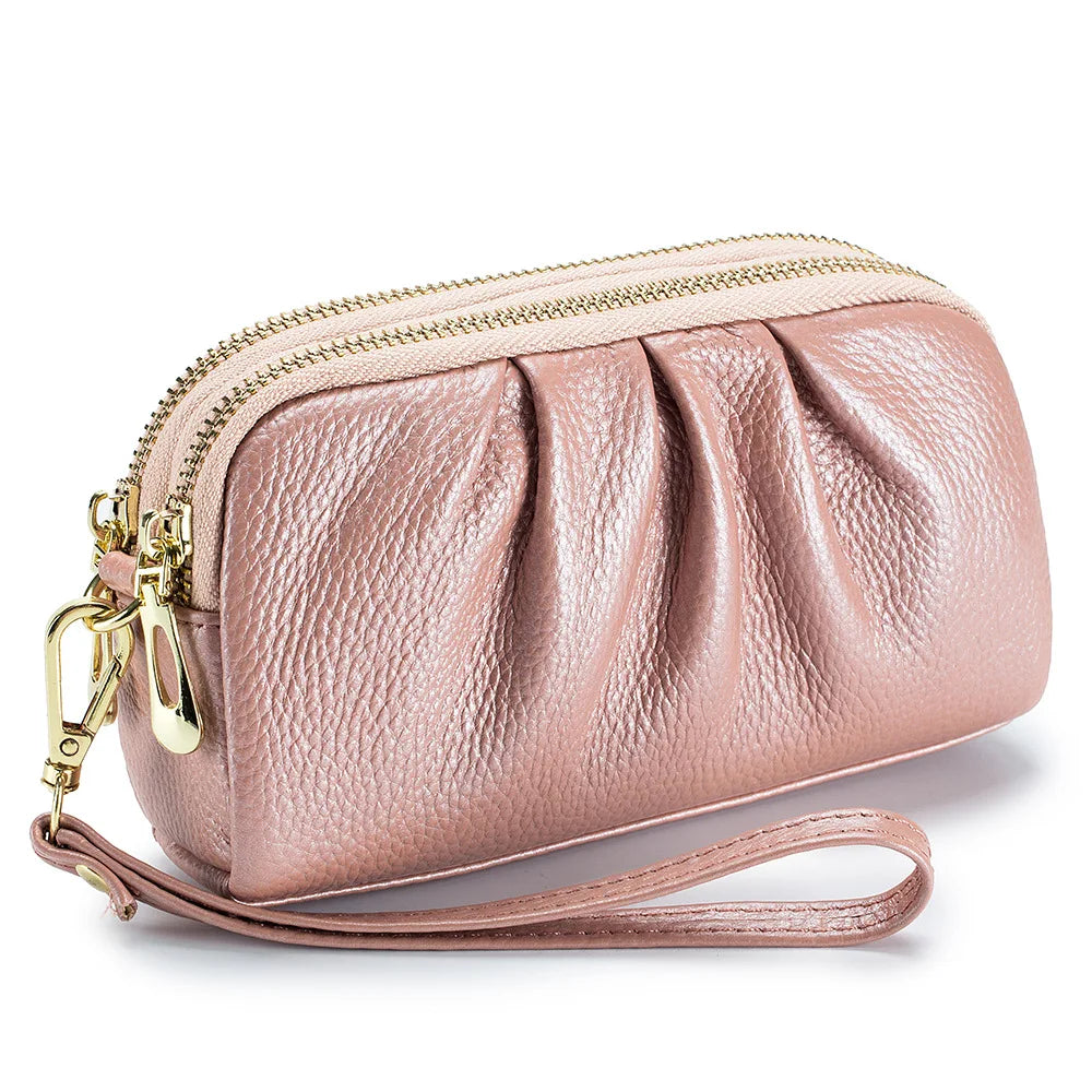 Black Ruched Zip Wristlet Wallet