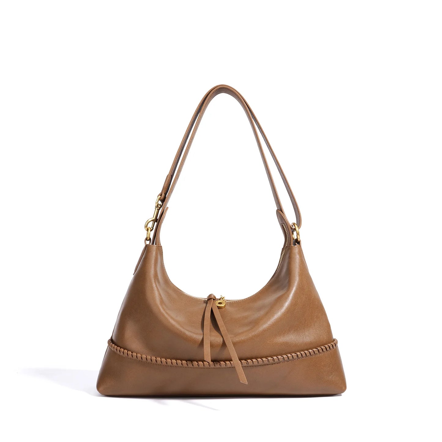 Tan Leather Braided Shoulder Bag