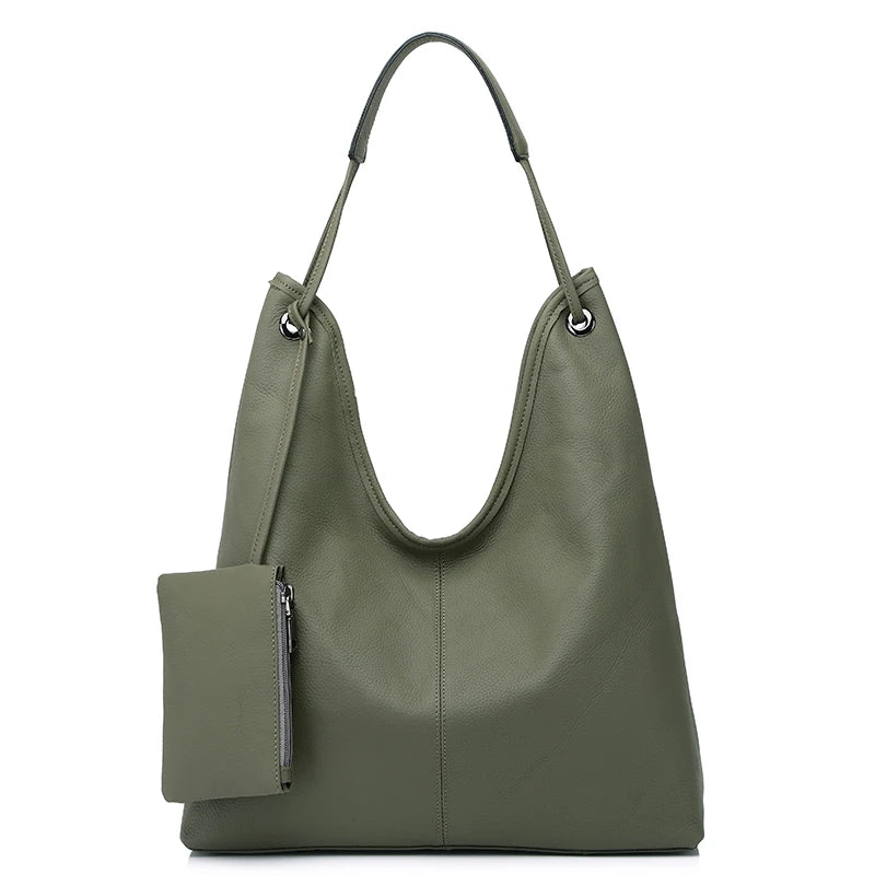 Navy Leather Shopper Tote Bag