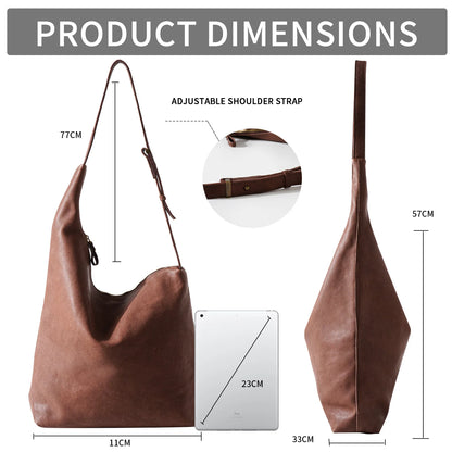 Brown Leather Soft Crossbody Tote