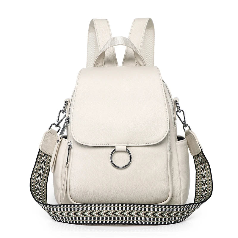 White Leather Convertible Backpack Bag