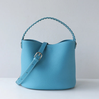 Taupe Leather Bucket Shoulder Bag