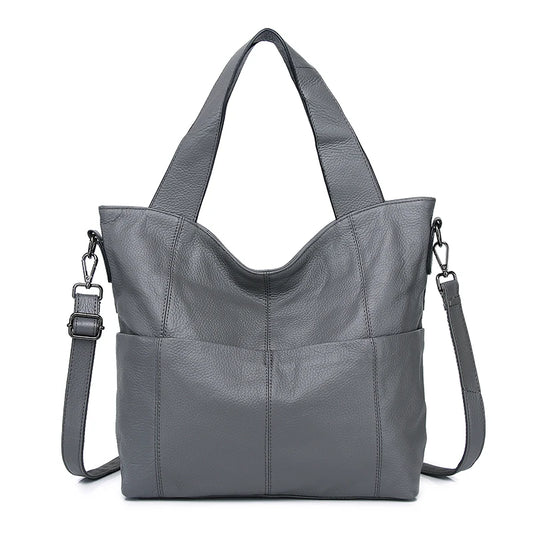 Gray Leather Panel Shoulder Tote