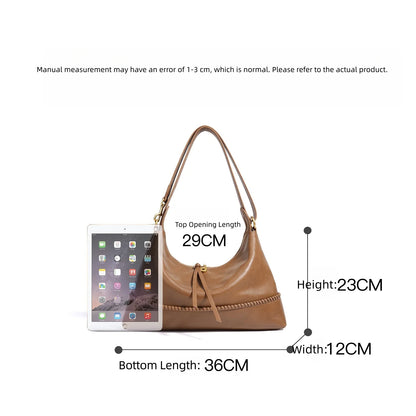 Tan Leather Braided Shoulder Bag
