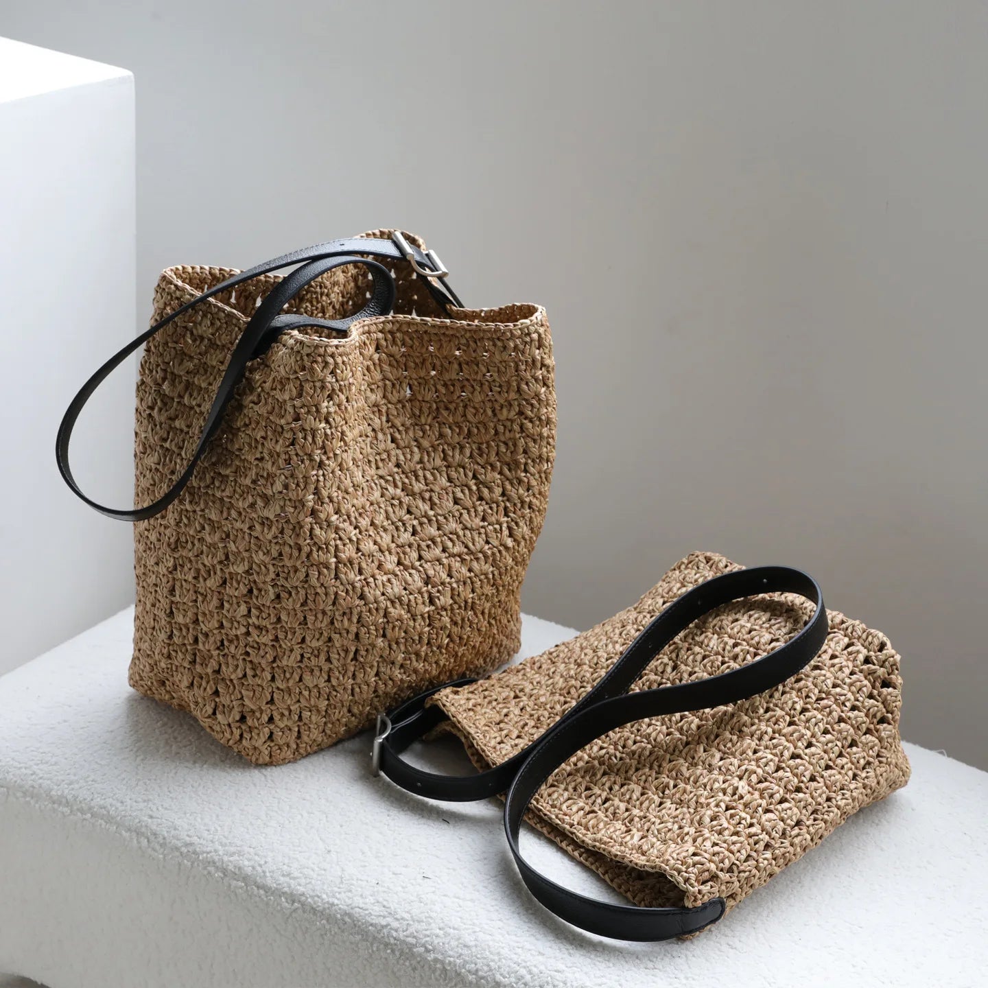 Woven Straw Shopper Tote Bag