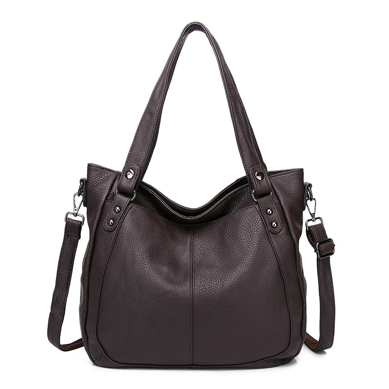 Tan Leather Pocket Hobo Tote