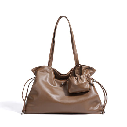 Brown Drawstring Pillow Shoulder Bag