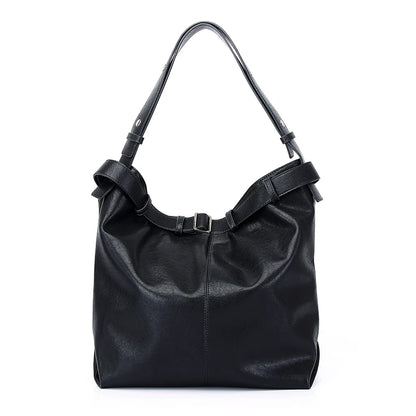Brown Leather Drawstring Shoulder Tote