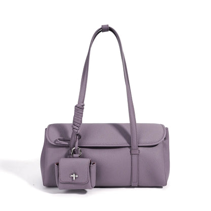 Taupe Leather Barrel Shoulder Bag